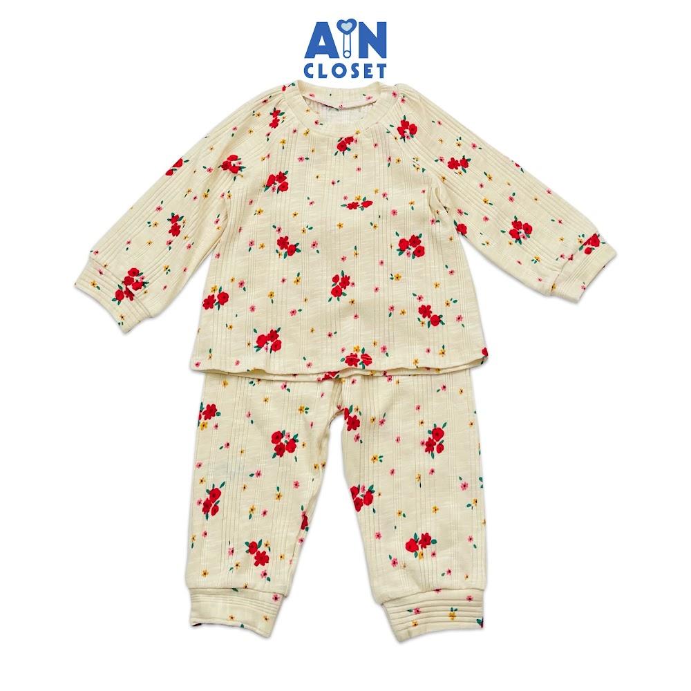 Bộ quần áo dài bé gái họa tiết hoa Bát Tiên đỏ thun cotton - AICDBGIL8PZK - AIN Closet