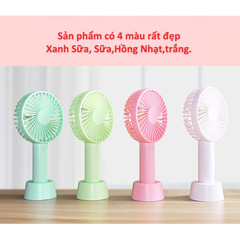 Quạt Tích Điện Cầm Tay Pin Sạc 4 Cánh 3 Tốc Độ Gió Có Đế Để Bàn, Quạt Để Bàn Pin Sạc USB Tiện Lợi - HÀNG CHÍNH HÃNG MINIIN