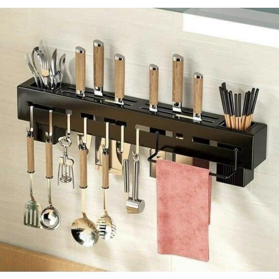 Giá Treo Đồ Nhà Bếp, Giá Cài Dao Inox Gắn Tường, Có Móc Cài Dao Muỗng Không Gỉ Đa Năng