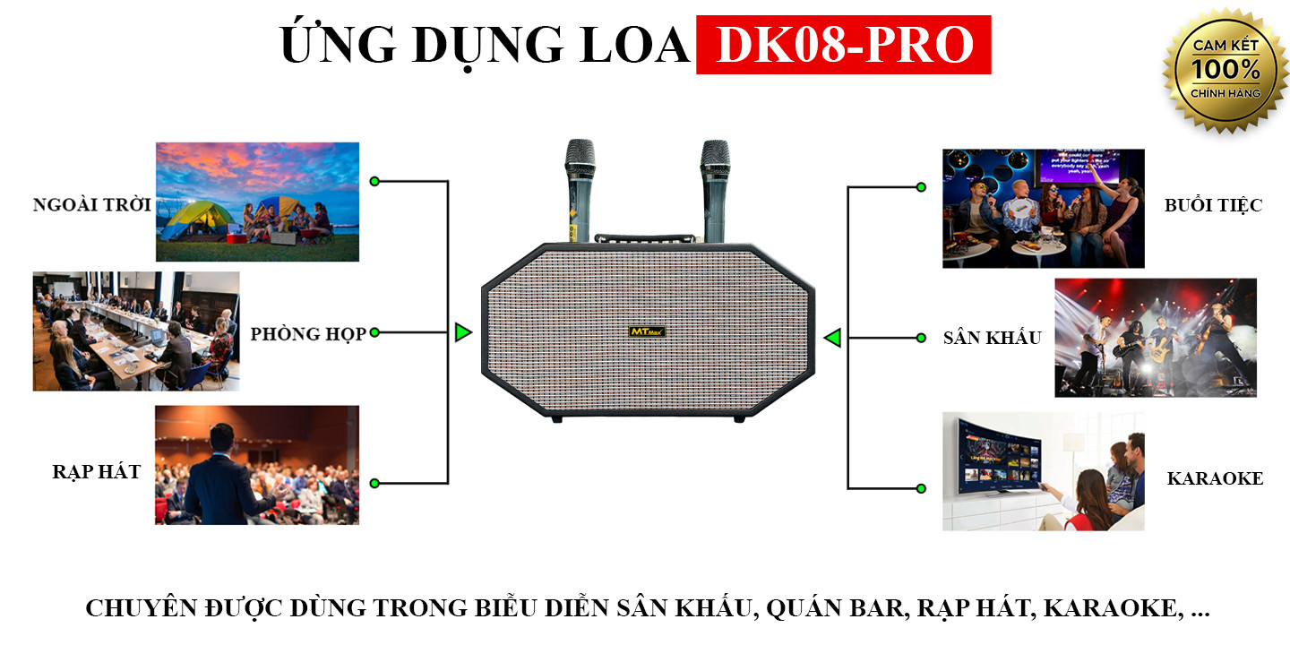 Loa Xách Tay Chính Hãng MTMax DK08 Pro - Loa 5 Đường Tiếng Công Suất Lớn 420W, Thiết Kế Độc Đáo, 2 Bass 15cm Siêu Trầm Ấm,Tặng Kèm 2 Micro Không Dây Và Bộ Pin Sạc Đa Năng hàng chính hãng