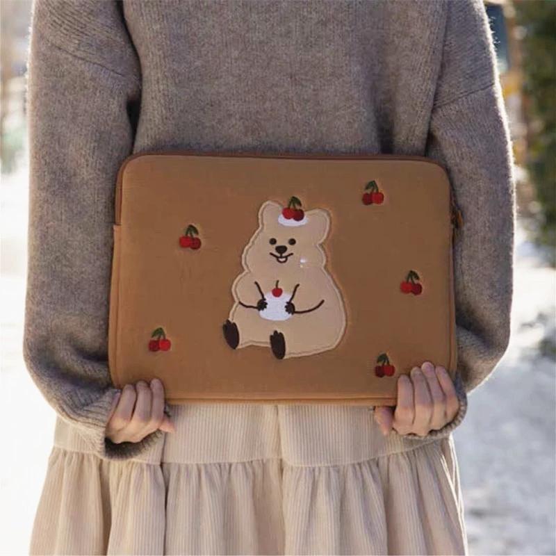 Hoạt Hình Hàn Quốc Túi Đựng Macbook Ipad 10.2 10.5 "Dễ Thương Anh Đào Kangaroo Túi Đựng Laptop Ipad Pro 9.7 11 13 inch Bao Túi Trong