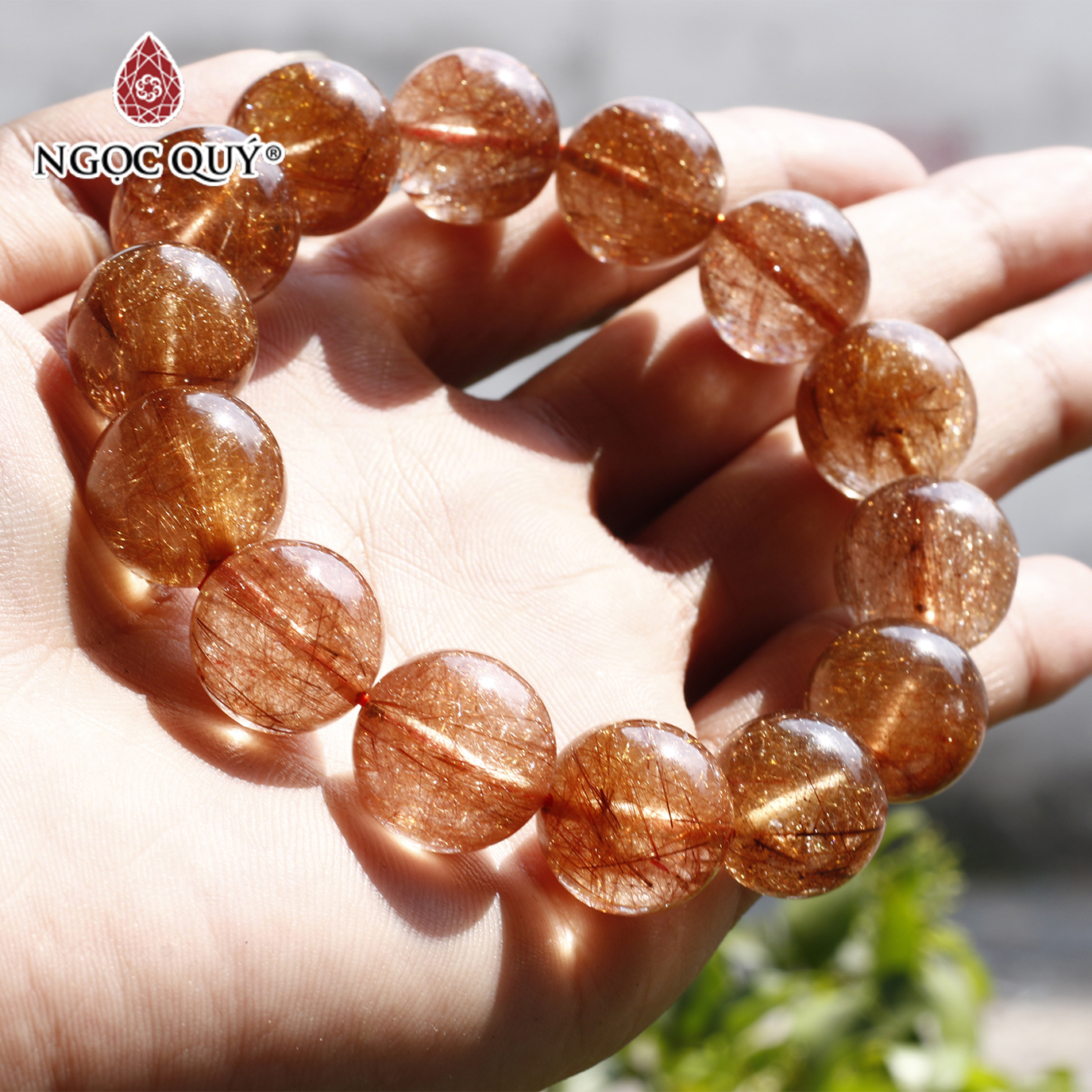 Vòng thạch anh tóc đỏ cam size hạt 15mm mệnh hỏa, thổ - Ngọc Quý Gemstones