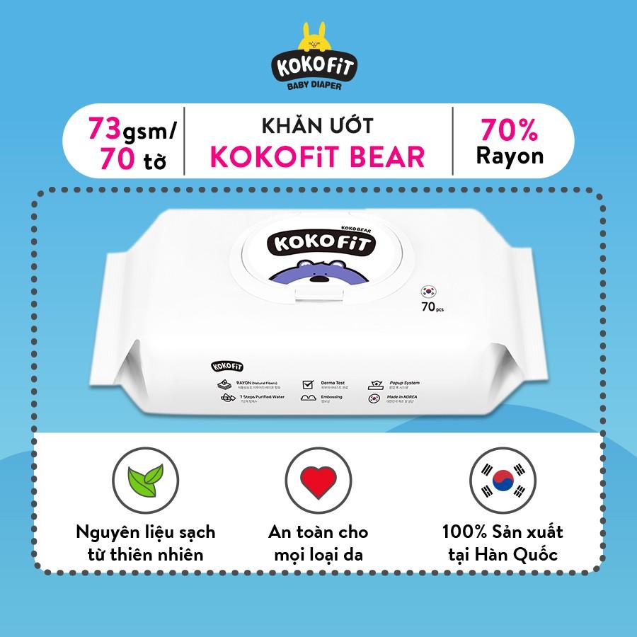 Khăn Ướt Thiên Nhiên KOKOFiT - BEAR Hàn Quốc 60% Vải Rayon 70 tờ/hộp 370g