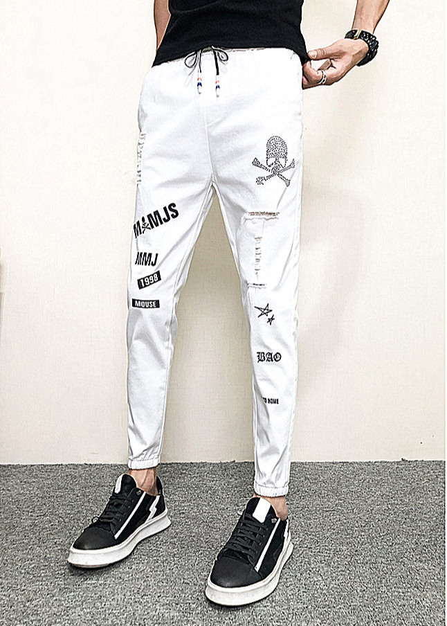 Quần Jogger Nam ống bo 9 tấc rách xước cùng họa tiết in độc đáo mang phong cách Hàn Quốc chất liệu vải Cotton cao cấp, co giãn nhẹ ôm vừa hợp xu hướng thời trang - Mẫu HOT