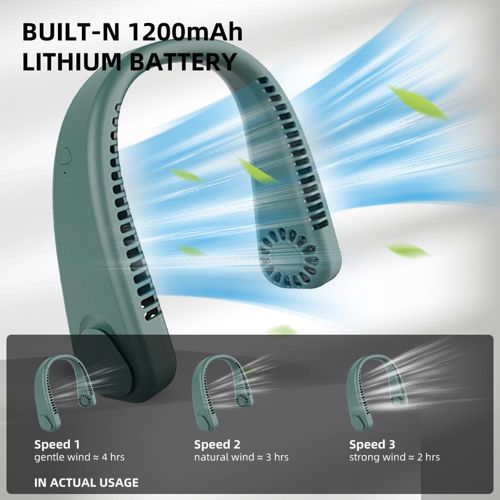 Quạt Cổ Di Động Không Cánh Xoay 360 ° Sạc Usb Với 3 Tốc Độ