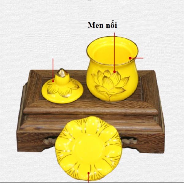 Chum ly nước có nắp khắc Hoa sen nổi có đế lá sen 8cm/9cm/10.5cm.