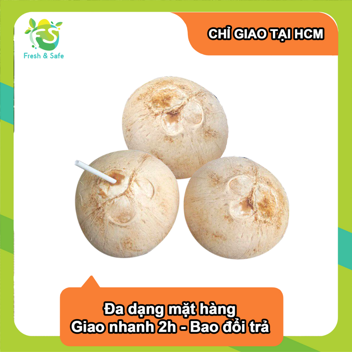 Dừa tiện lợi kèm ống hút - combo 3 trái