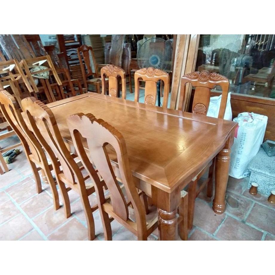 Bộ bàn ghế ăn 6 ghế bàn 80 x 160 ghế đục tựa gỗ sồi nga