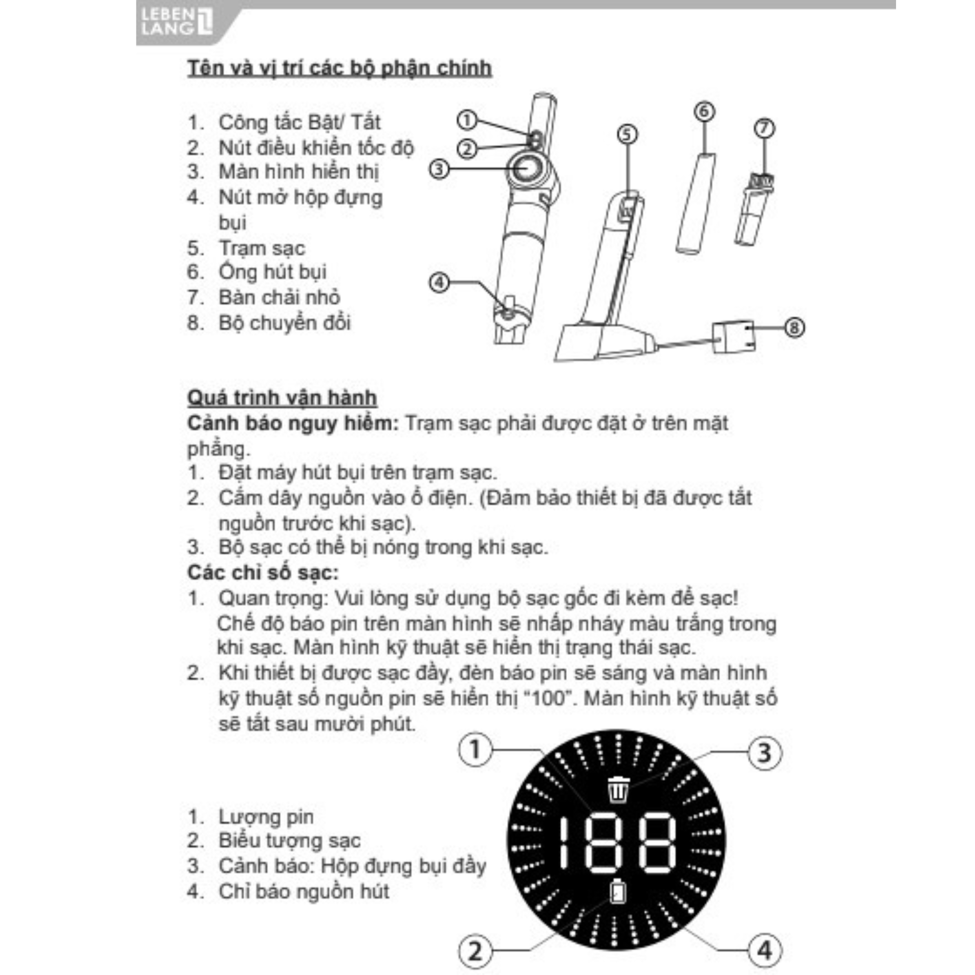 Máy hút bụi cầm tay mini không dây Lebenlang LBL2305, công suất 135W, vệ sinh sạch sẽ ô tô, giường nệm, sàn - hàng chính hãng