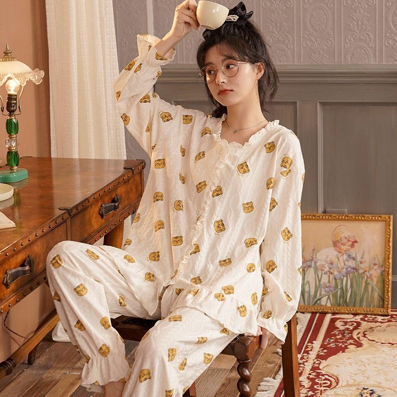 Bộ Pijama Mặc Nhà Cài Khuy Viền Bèo