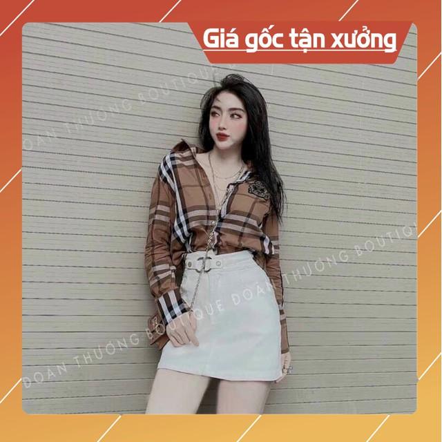Áo Sơ Mi Kẻ Thô Dũi Logo Tag Đá