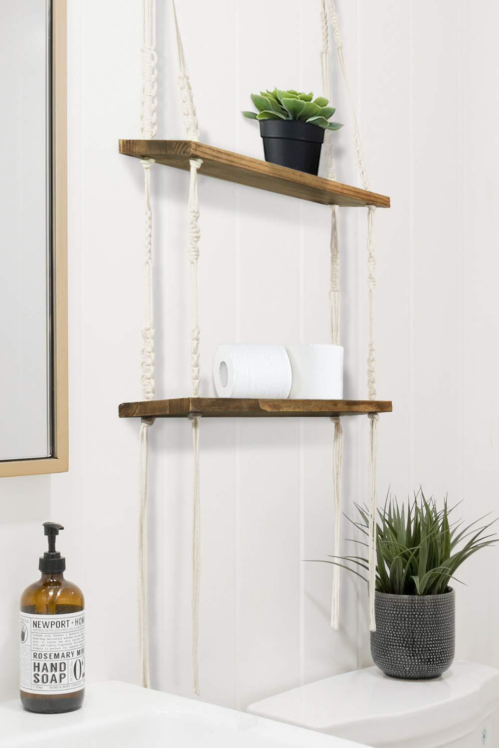 Kệ Gỗ Thông 2 tầng. Kệ treo tường tết dây thủ công Kt 40x15