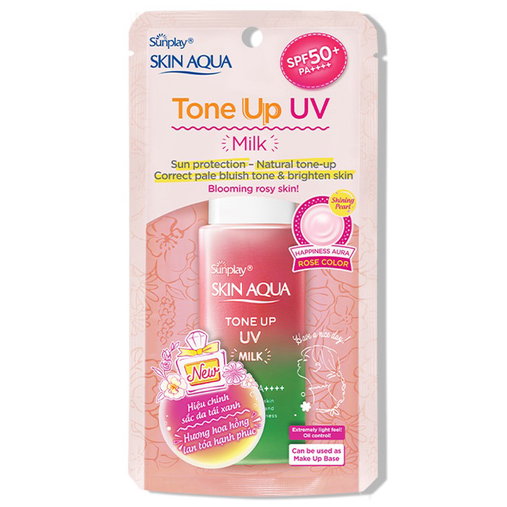 Sữa Chống Nắng Nâng Tông Dành Cho Da Dầu/Hỗn Hợp Sunplay Skin Aqua Tone Up UV Milk Happiness Aura (Rose) (Cho Da Sáng Hồng, Khuyết Điểm Xanh) (50g)