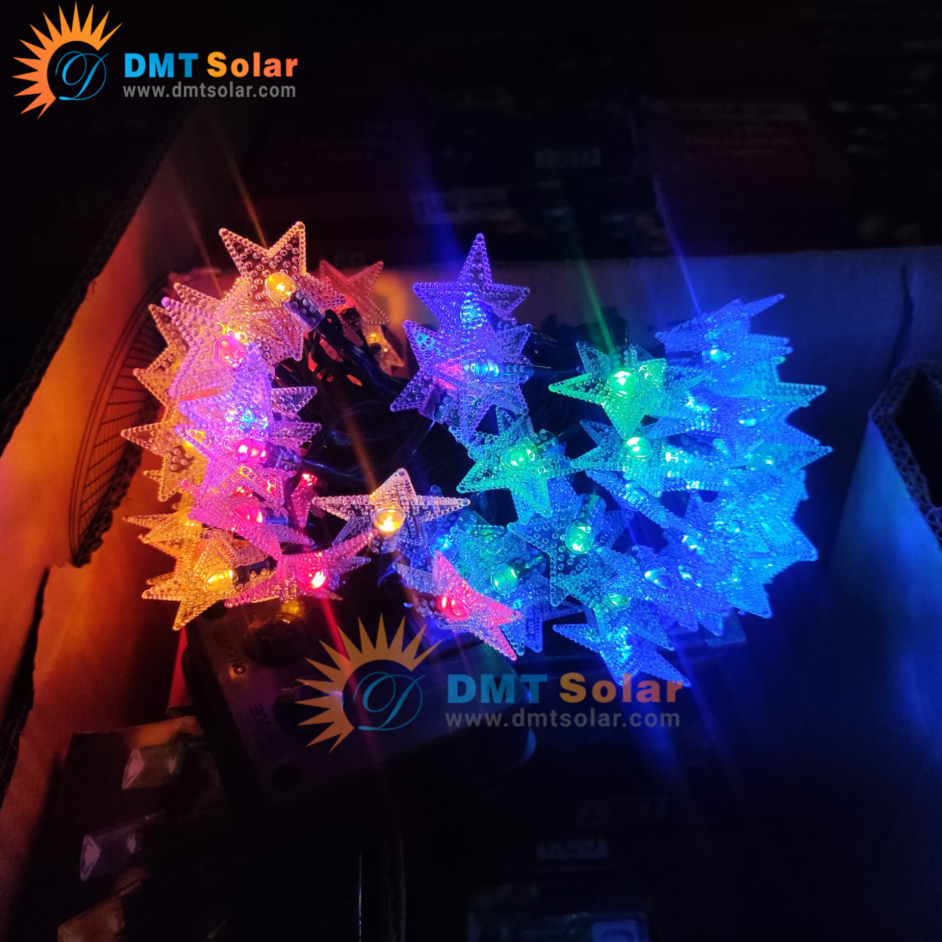 Dây đèn LED năng lượng mặt trời ngôi sao nhiều màu/màu vàng - 100 bóng LD02