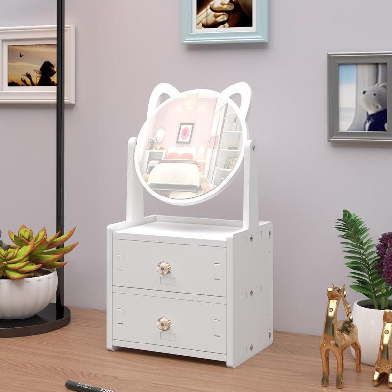 Bàn Trang Điểm Mini Có Gương Mèo Hello Kitty Bằng Gỗ Nhựa Để Phòng Ngủ - Màu Trắng Nhỏ Gọn Đựng Mỹ Phẩm 27 x 17x 13cm
