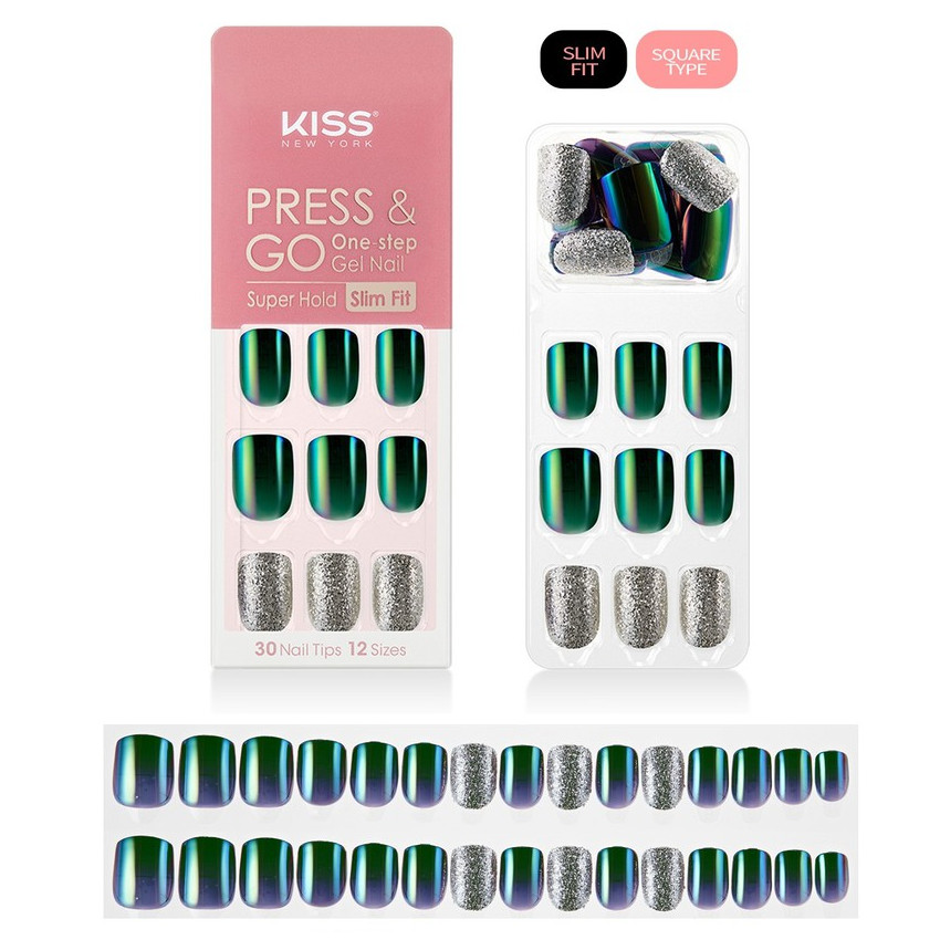 Bộ 30 Móng Tay Gel Dán Press &amp; Go Kiss New York Nail Box - Metal Shine (KPNS08K)