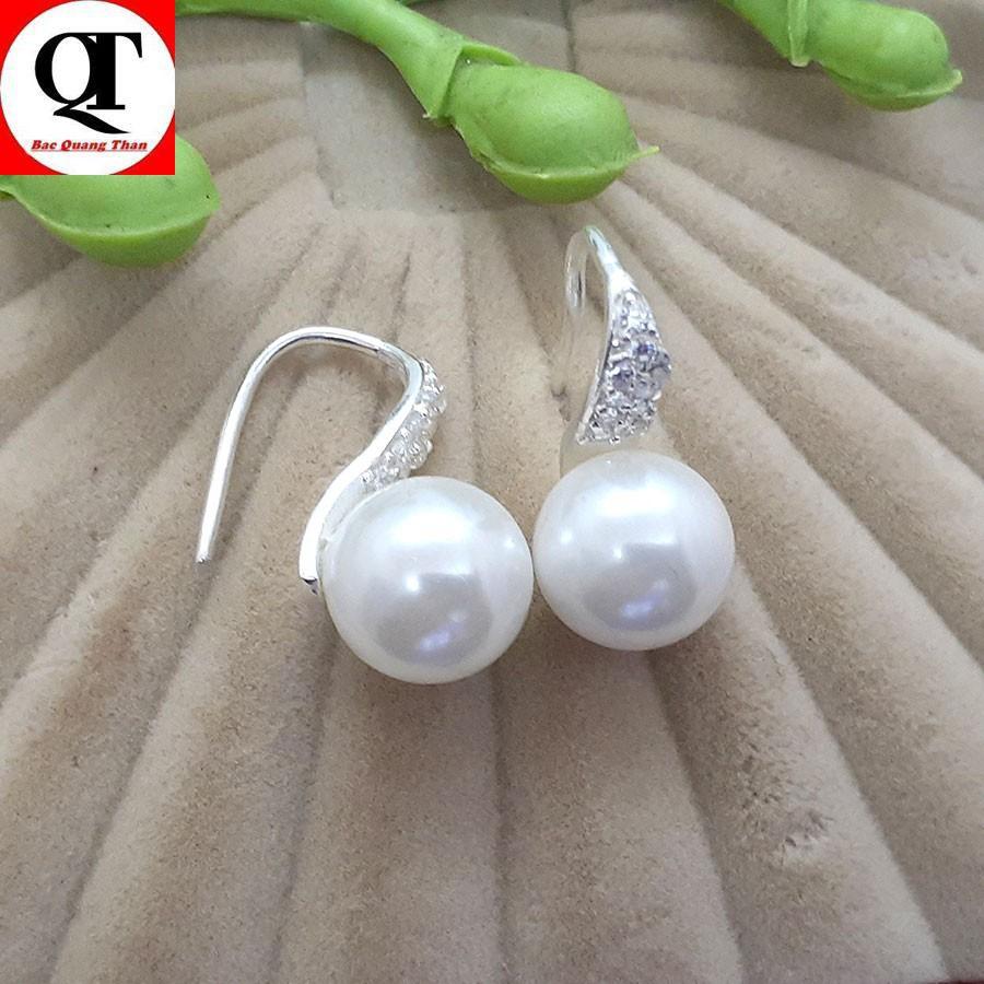 Bông tai bạc nữ Bạc Quang Thản thiết kế kiểu khuyên đeo sát tai gắn đá cobic sáng trắng phù hợp vời mọi lứa tuổi - QTBT4