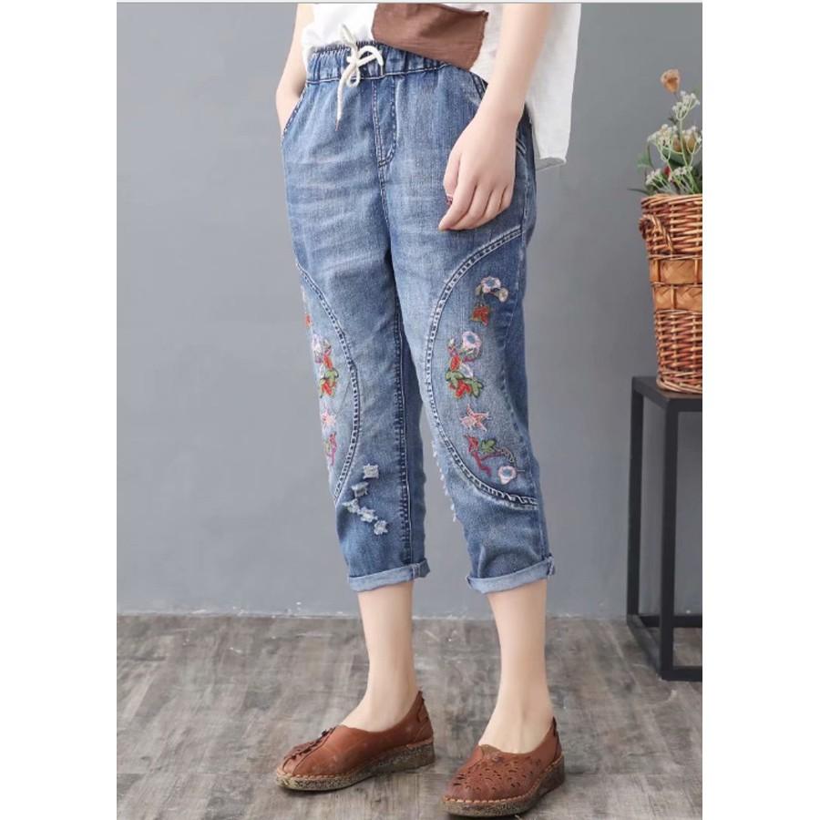 Quần jean baggy nữ thêu hoa hàng cao cấp xuất khẩu QB02 bao đẹp