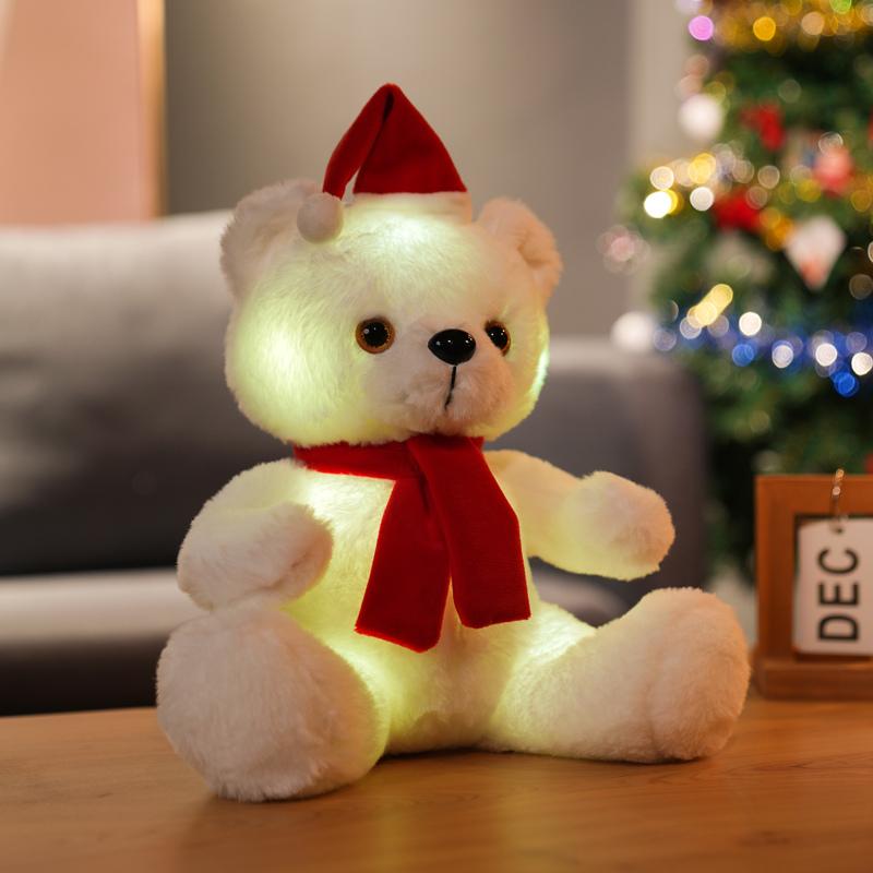 Sáng Tạo Sáng Đèn LED Gấu Giáng Sinh Con Thú Nhồi Bông Sang Trọng Đồ Chơi Phát Sáng Gấu Bông Búp Bê Có Nhạc Giáng Sinh Quà Tặng Cho Trẻ Em gối