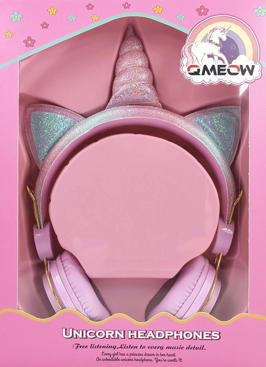 QMEOW Dễ Thương Hộp Kỳ Lân Có Dây Tai Nghe Có Micro Cô Gái Con Gái Nhạc Stereo Tai Nghe Máy Tính Điện Thoại Tai Nghe Trẻ Em Quà Tặng