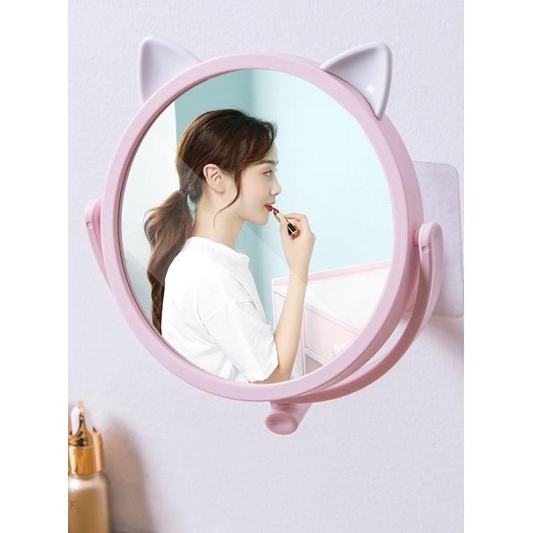 Gương trang điểm treo tường tiện dụng nhà tắm xoay 360 độ - Gương tròn treo tường hình tai mèo dễ thương tiện dụng