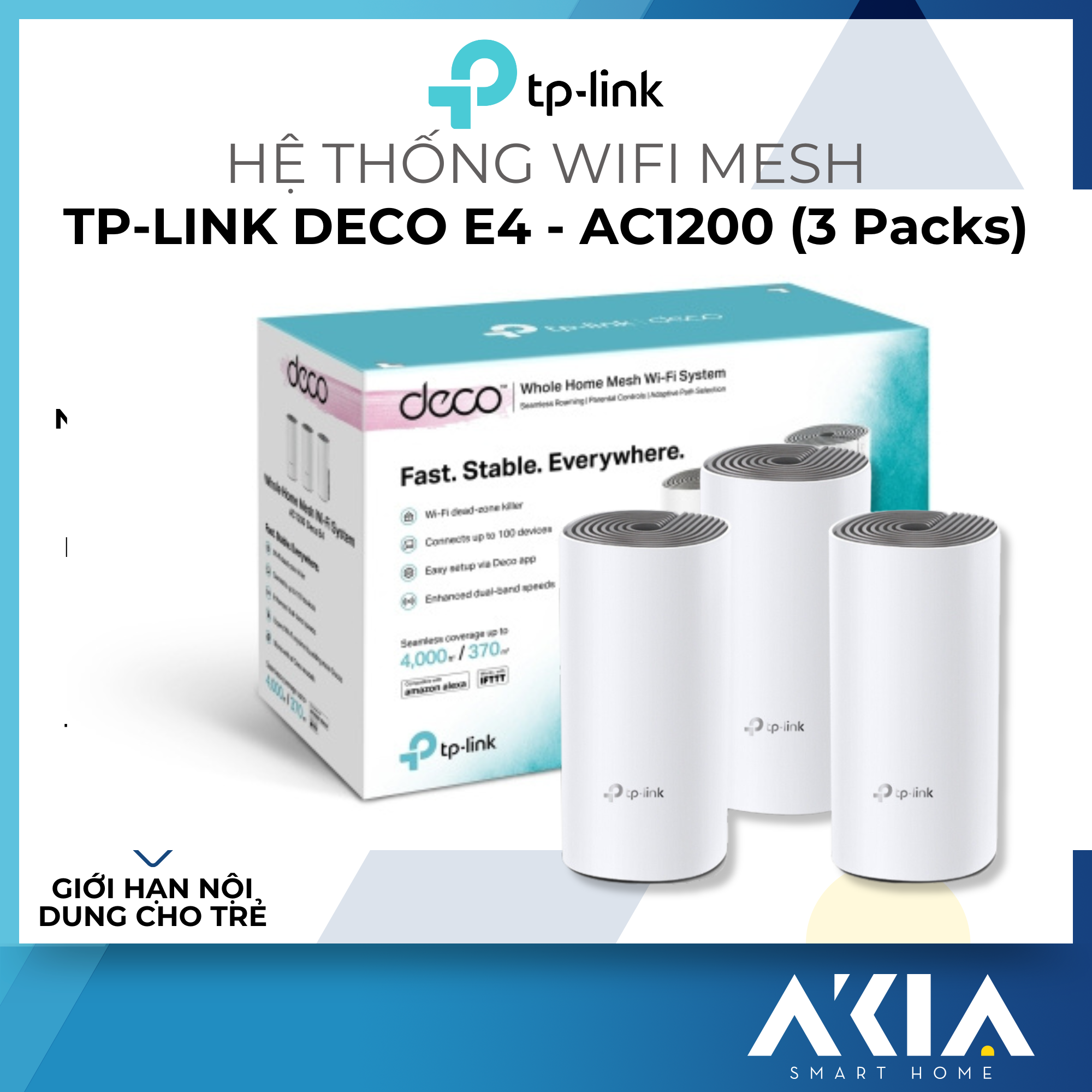 Hệ thống Wi-Fi Mesh TP-Link Deco E4 Cho Gia Đình AC1200 (3 Packs) - Hàng chính hãng