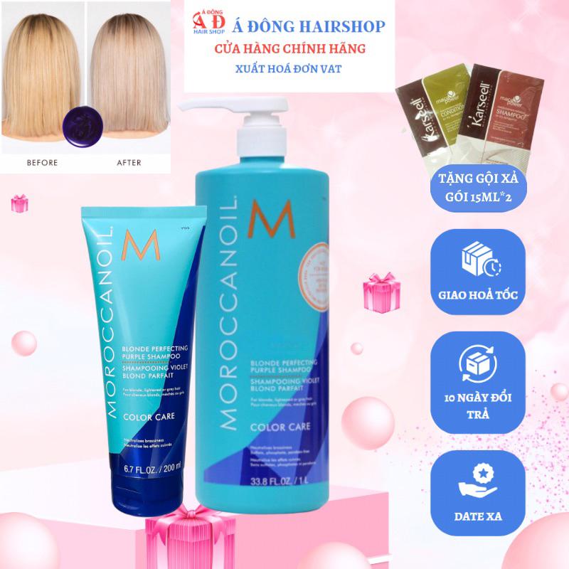 Dầu gội tím khử vàng Moroccanoil Blonde Perfecting 200ml/1000ml + Kèm gội xã gói Karseell Mini 15ml*2