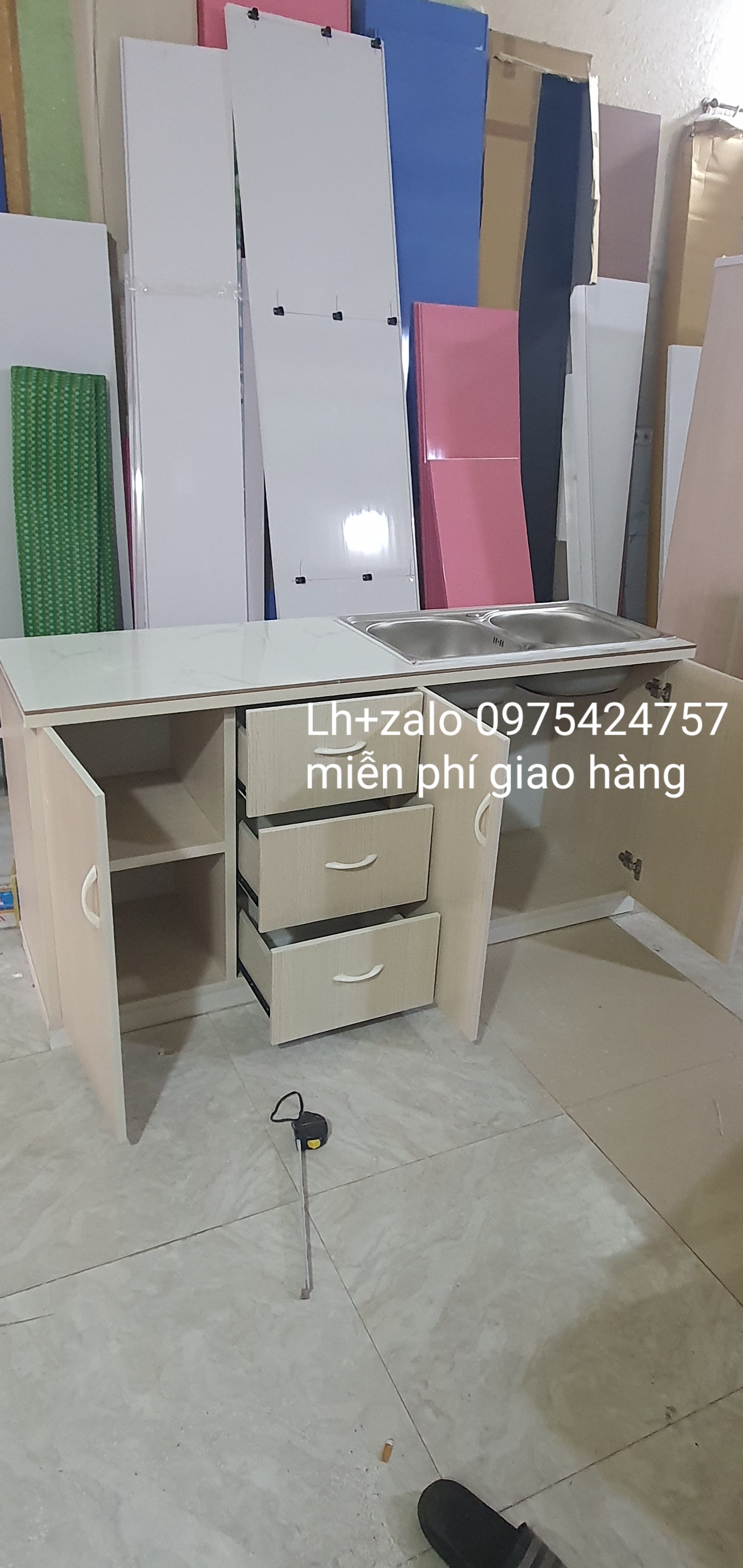 Tủ bếp minin 2 chậu hộp kéo