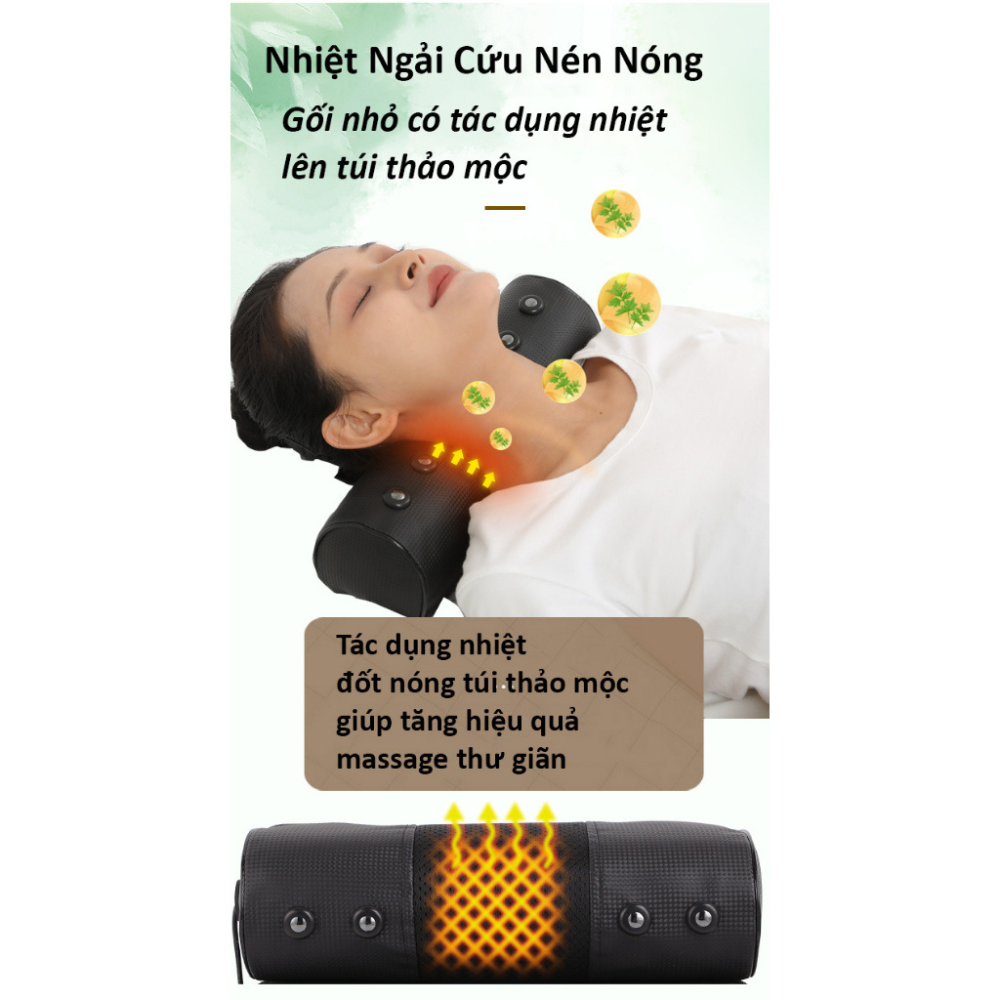 Gối Massage Hồng Ngoại RULAX 20 Bi Cao Cấp RL04 Kết Hợp Thảo Dược, Có Túi Khí Co Bóp, Điều Khiển Tay Độc Lập