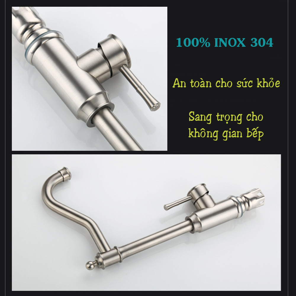 Vòi nước rửa chén bát nóng lạnh inox 304 phong cách Châu Âu KAMA RC11 - vòi nước nhà bếp nóng lạnh dùng cho chậu rửa chén bát, màu sắc inox 304 nguyên bản, cân nặng 1.7 kg