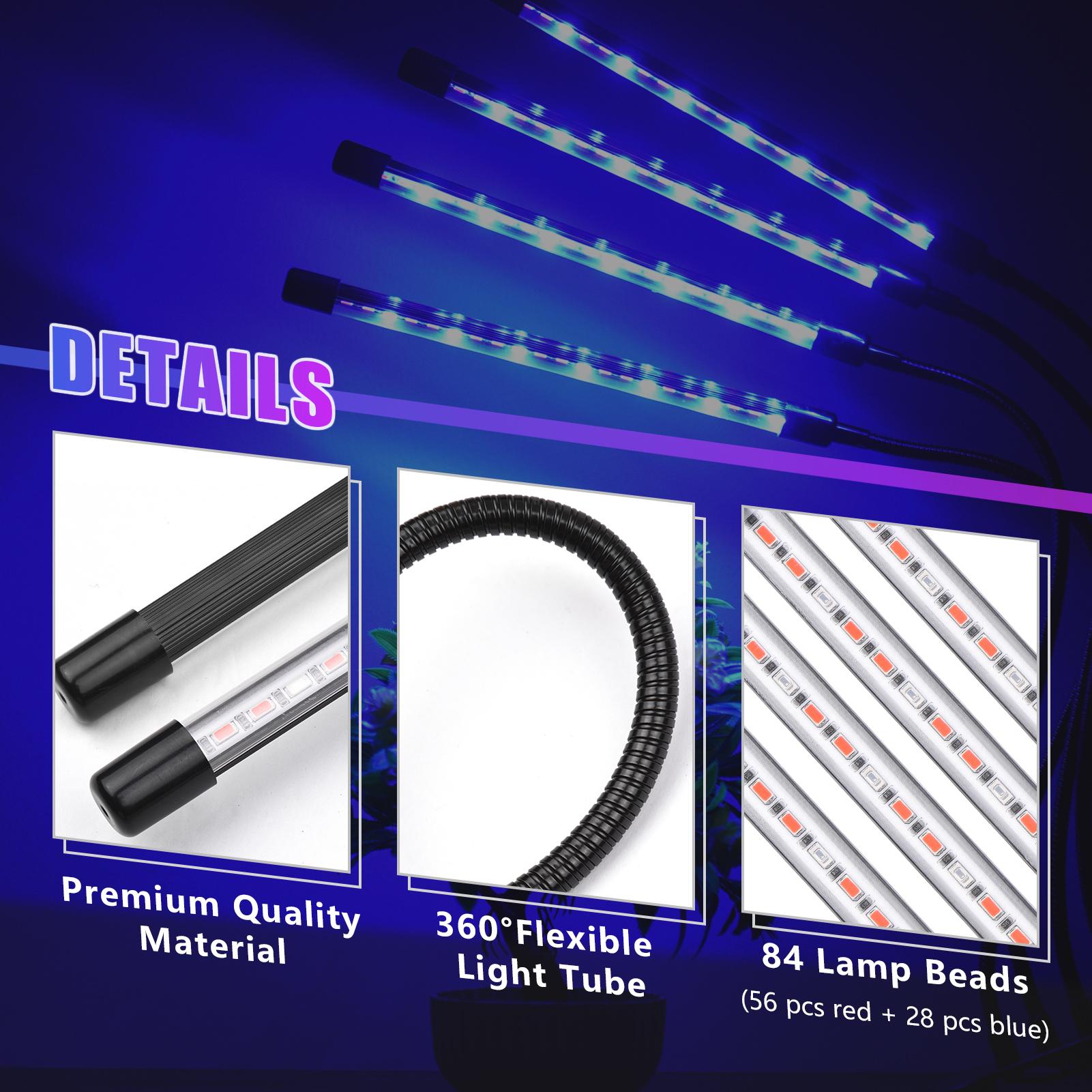 Đèn 4 Đầu Phát Sáng 84 Đèn Led Trồng Cây Quang Hợp Trong Nhà 10 Mức Độ Mờ 3/9 / 12H Hẹn Giờ 3 Chế Độ Chiếu Sáng