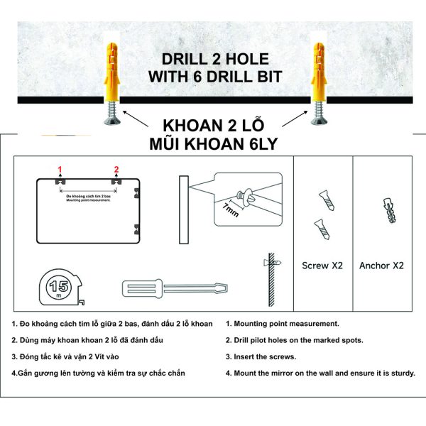 Combo Gương Soi Kibath KT 65x80cm Khung Hợp Kim Nhôm KB-165