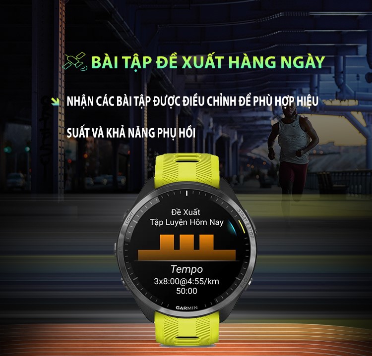 Đồng hồ Garmin Forerunner 965_Mới, hàng chính hãng - Carbon Gray DLC Titanium Bezel with Black Case and Black/Powder Gray Silicone Band