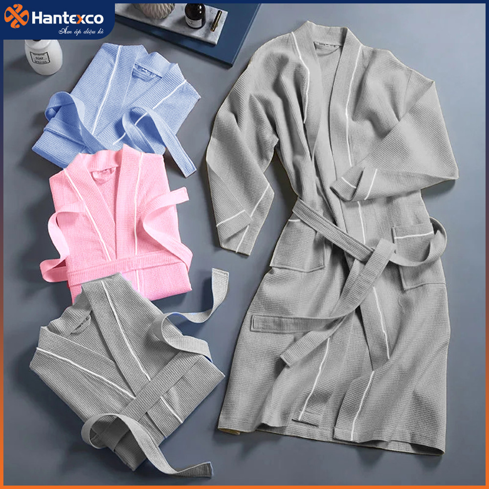 Áo choàng tắm tổ ong Hantexco (full size, nhiều màu, 100% cotton, thấm hút, mềm mại)