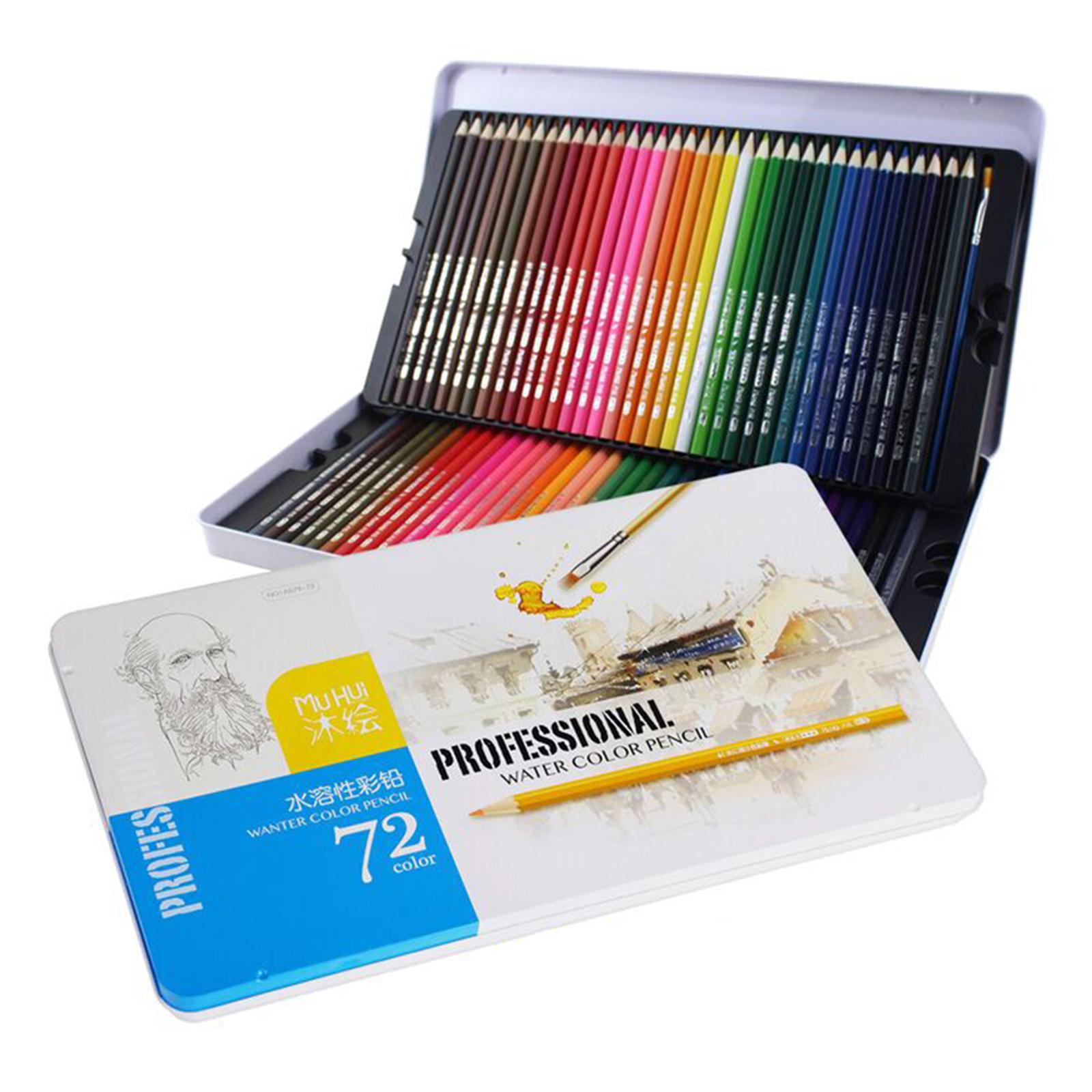 Professional 72 Colored Pencils Set Pre-Sharpened Water-soluble Water Color Pencils with Brush Protective Storage Box