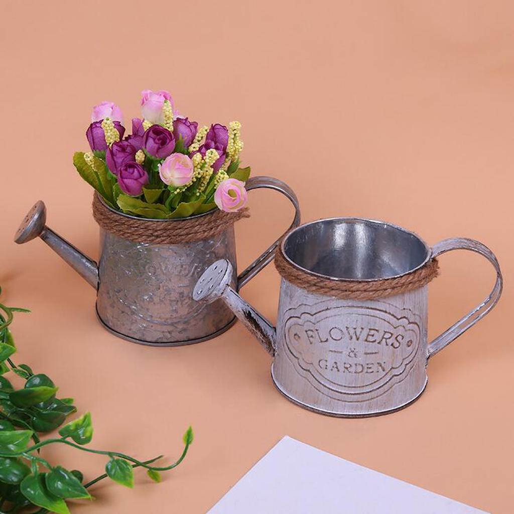 Watering Kettle Shaped Metal Flower Plant Bucket Pot Garden Decor