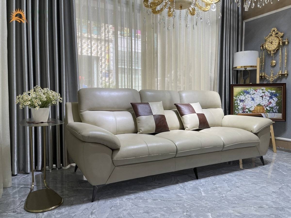 Sofa băng da bò Italy Juno sofa  – SFCTB01 dài 2m2 - hàng cao cấp chuẩn da bò nhập khẩu Ý