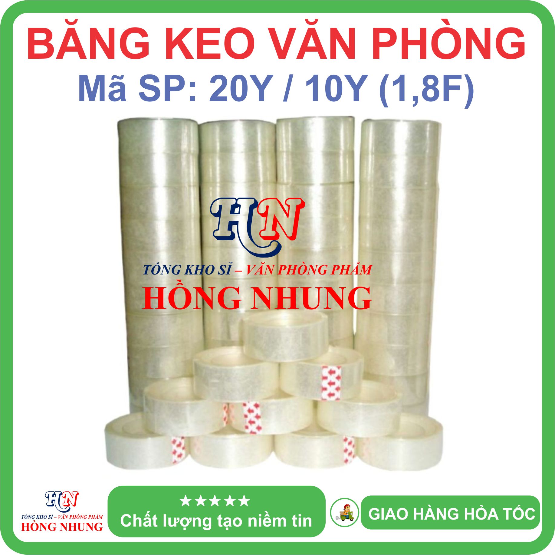 COMBO 10 cuộn Băng Keo Văn Phòng 20Y / 10Yard, bản rộng 1,8F , chất keo siêu dính.