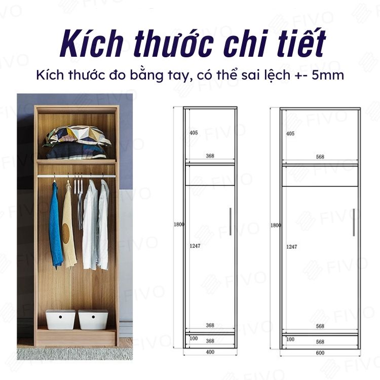 Tủ Quần Áo Trẻ Em Cửa Mở FC01 FIVO Chất Liệu Gỗ MDF Lõi Xanh Chống Ẩm Dày 17mm Dễ Lắp Ráp - Hàng Chính Hãng