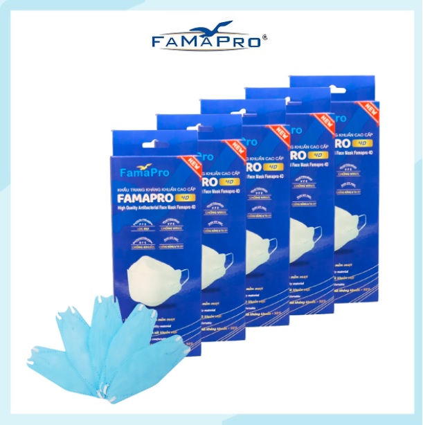 Combo 5 Hộp Khẩu Trang Y Tế Kháng Khuẩn Cao Cấp Famapro 4D/Kháng Virus, Lọc Khuẩn, Bụi 98%