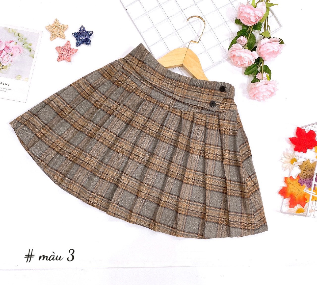 Chân váy bé gái size đại, Chân váy xếp ly cho bé 6-14 tuổi kẻ đính cúc xanh kiểu dáng thời trang