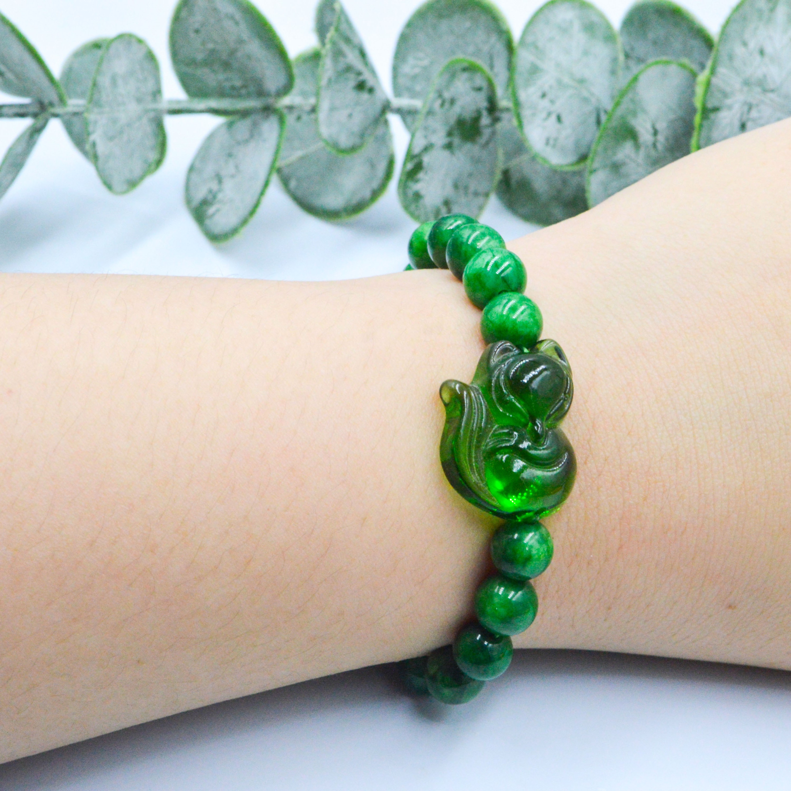 Vòng Tay Hồ Ly Thân Thiện Topaz Xanh lá Phối Cẩm Thạch Xanh Lá