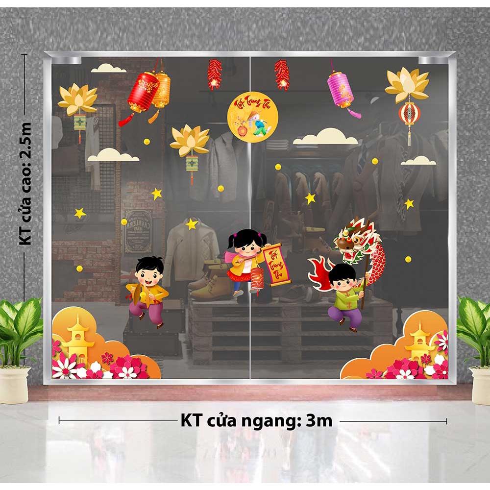 Decal trang trí trung thu 2023 bé vui múa rồng đón rằm
