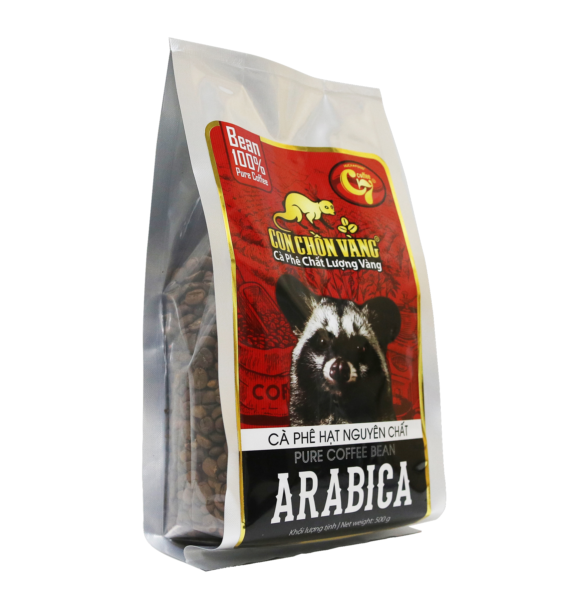 Cà Phê Hạt Arabica Rang Mộc 100% Nguyên Chất Con Chồn Vàng - Túi 500Gr