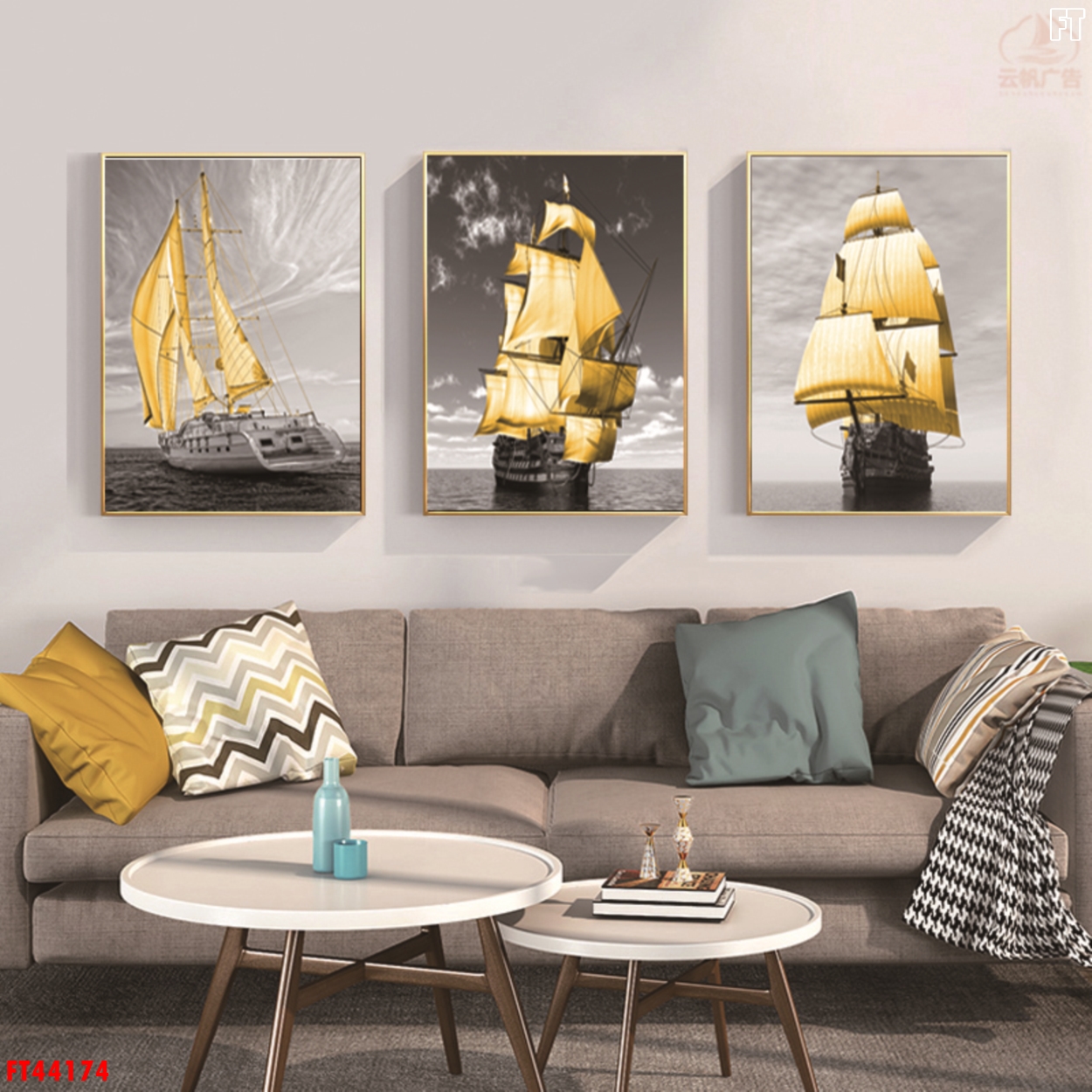 Tranh In Sắc Nét Không Phai Màu, Khung Composite Cao Cấp - Tranh Bộ Canvas 3 Bức Thuyền Trên Biển