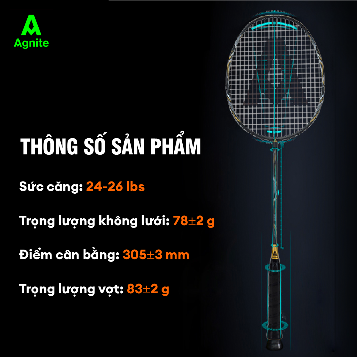 [CAO CẤP] Vợt cầu lông đơn cao cấp chơi chuyên nghiệp Agnite, 100% CARBON, khớp nối liền siêu bền nhẹ tặng kèm túi đựng vợt