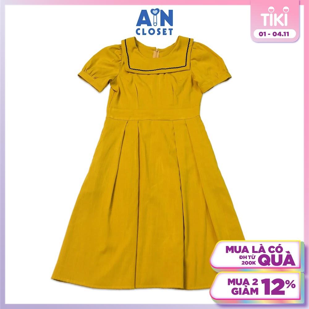 Đầm cho mẹ baby doll Vàng tim cổ thủy thủ thun cotton - AICDMELUPXVU - AIN Closet