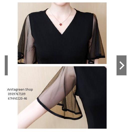 67nh0220-Đầm Midi nữ màu đen tay ngắn phong cách retro s-6xl