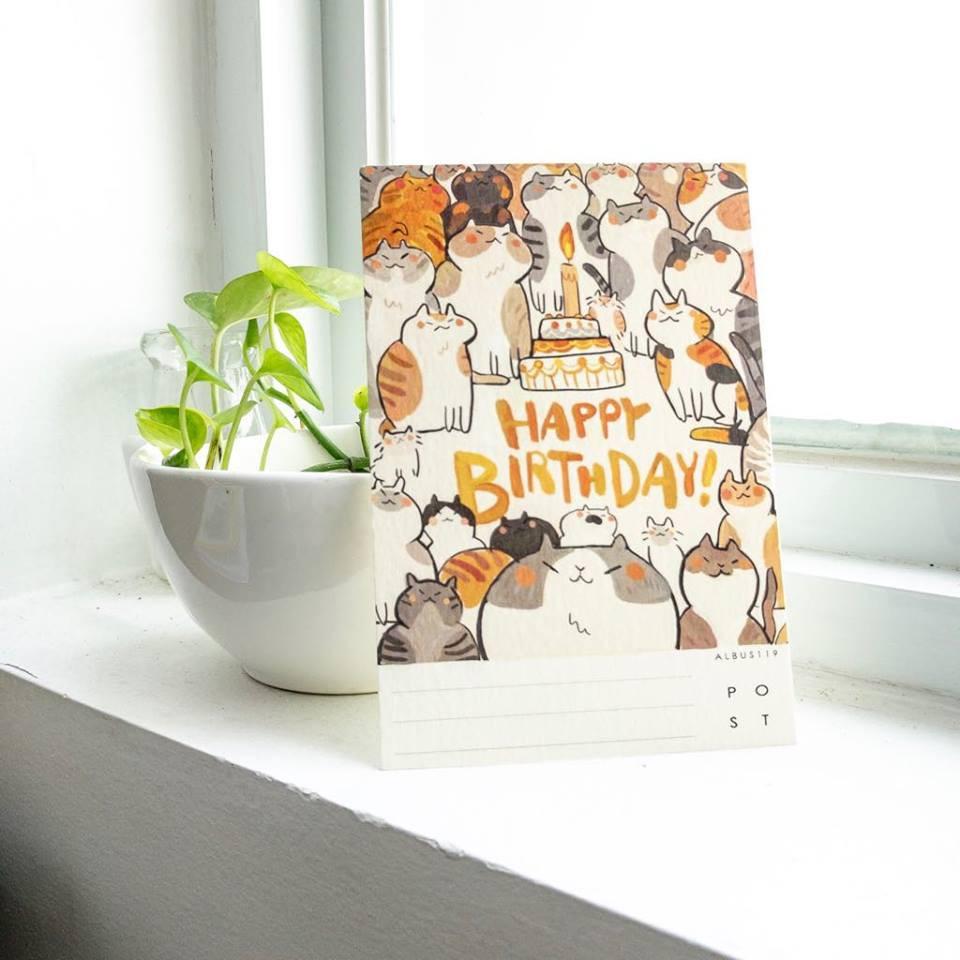 Postcard Happy Birthday Cat (Mèo) | Thiệp sinh nhật l bưu thiếp | thiệp l Zip A1