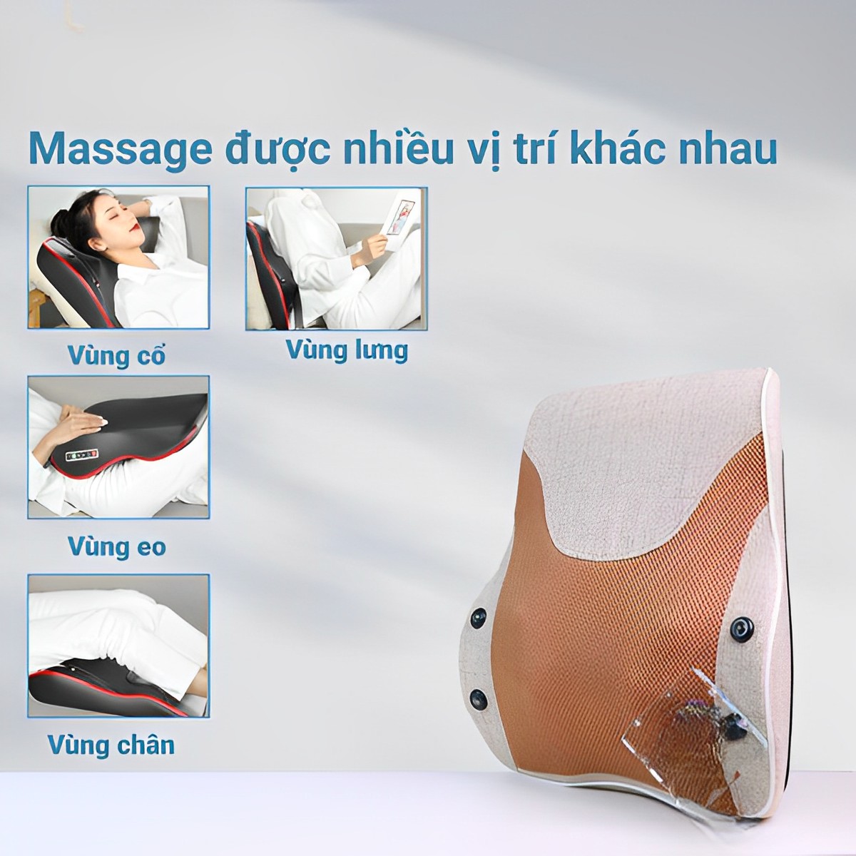 Gối massage cổ vai gáy, Máy massage lưng hồng ngoại trị liệu 16 đầu bi massage cùng chế độ rung SA-L16